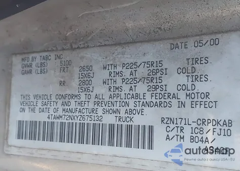 2000 Toyota Tacoma из США, поврежденный, VIN 4TAWM72NXYZ675132